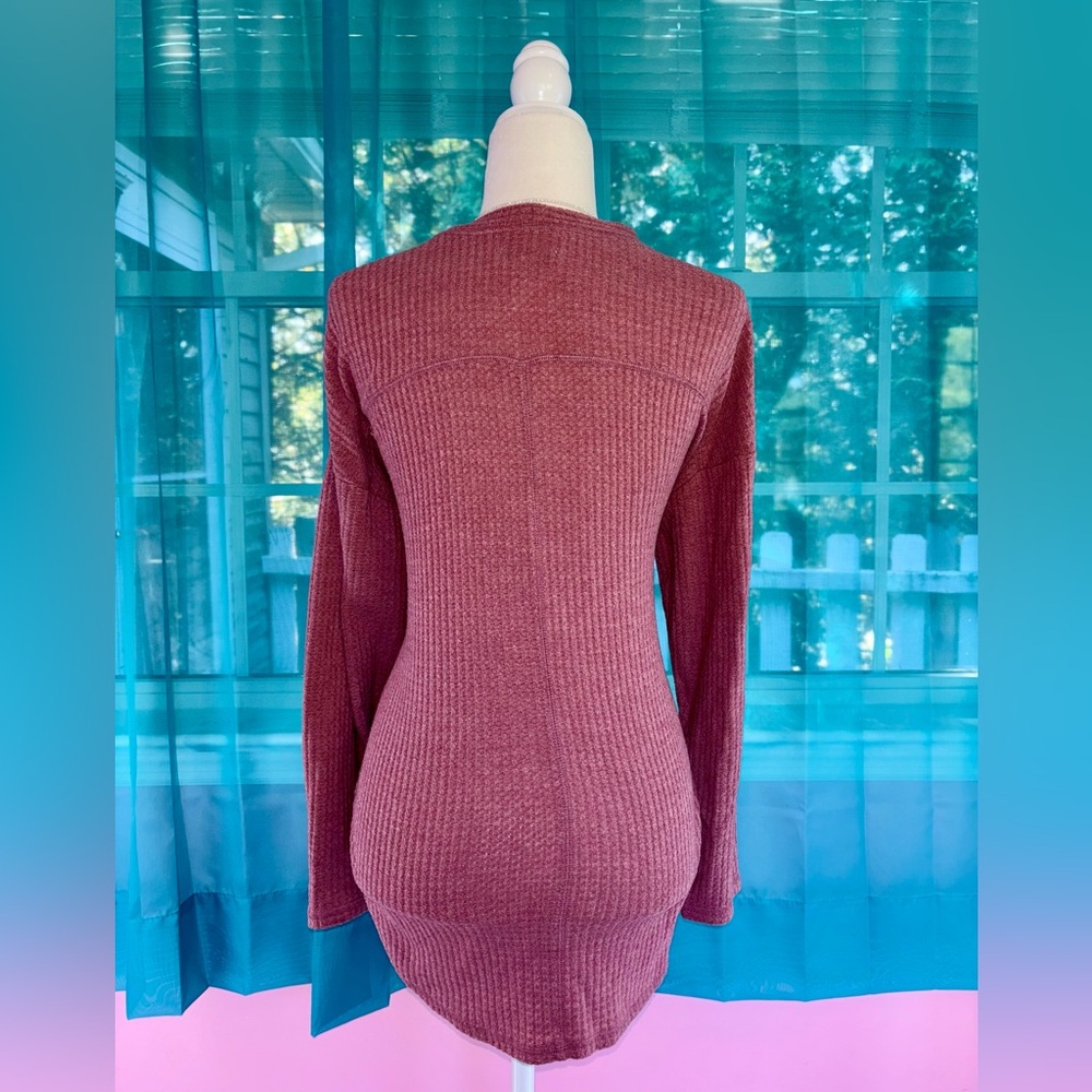 Sonoma Pink Rose Mauve Button-Up Ribbed Long Cardigan Size L Fall Layers Kohl’s - Picture 3 of 5